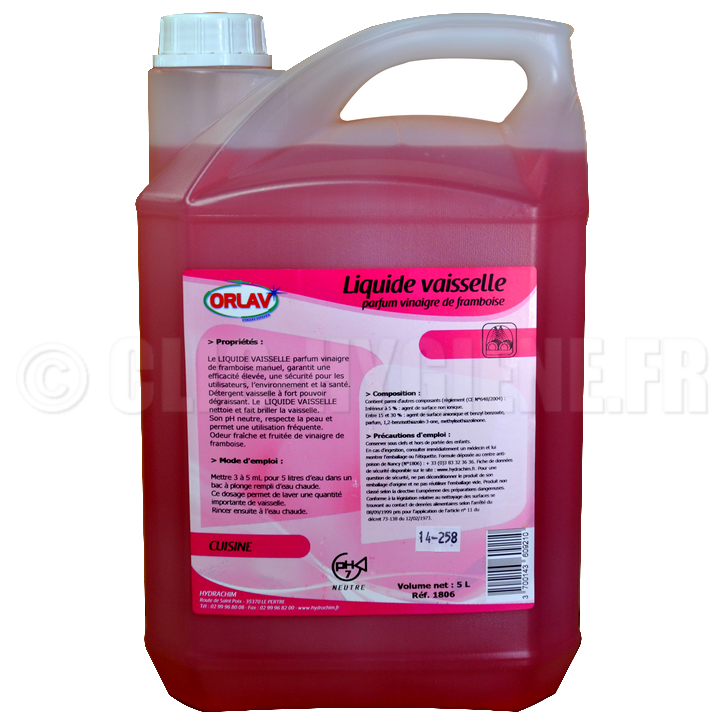 Liquide vaisselle Vinaigre de Framboise - ORLAV - HYDRACHIM - 5L - Produit  Vaisselle - Cuisines - Vaisselle - Produits