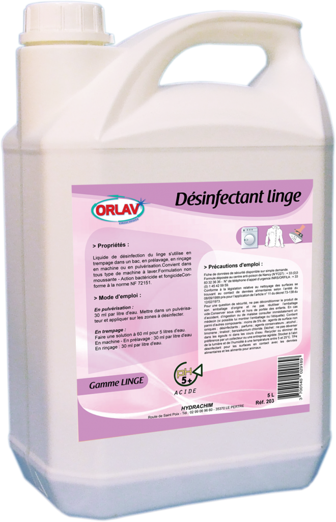 Désinfectant linge - ORLAV - HYDRACHIM - 5L - Linge - Buanderie - Produits