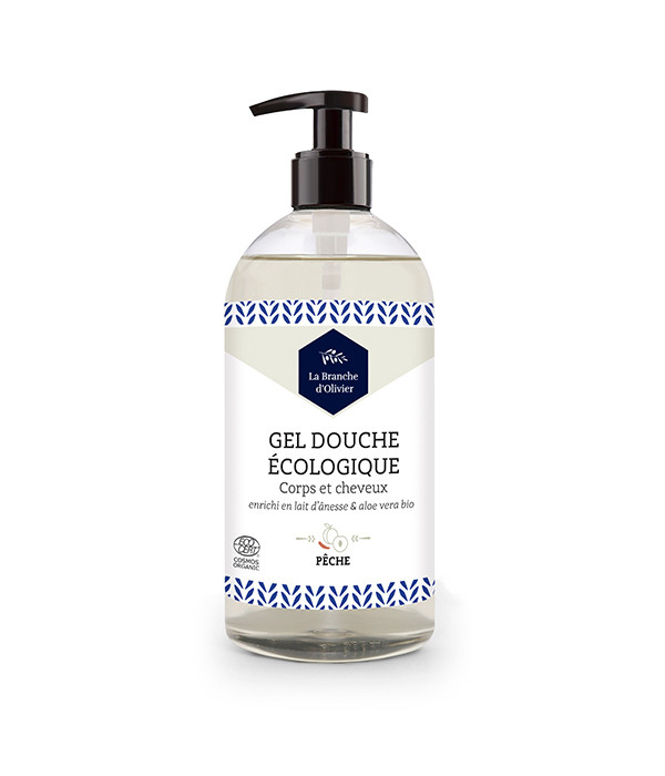 Gel douche écologique corps et cheveux - pêche - LA BRANCHE D'OLIVIER - 500ML-HYGIENE & NATURE